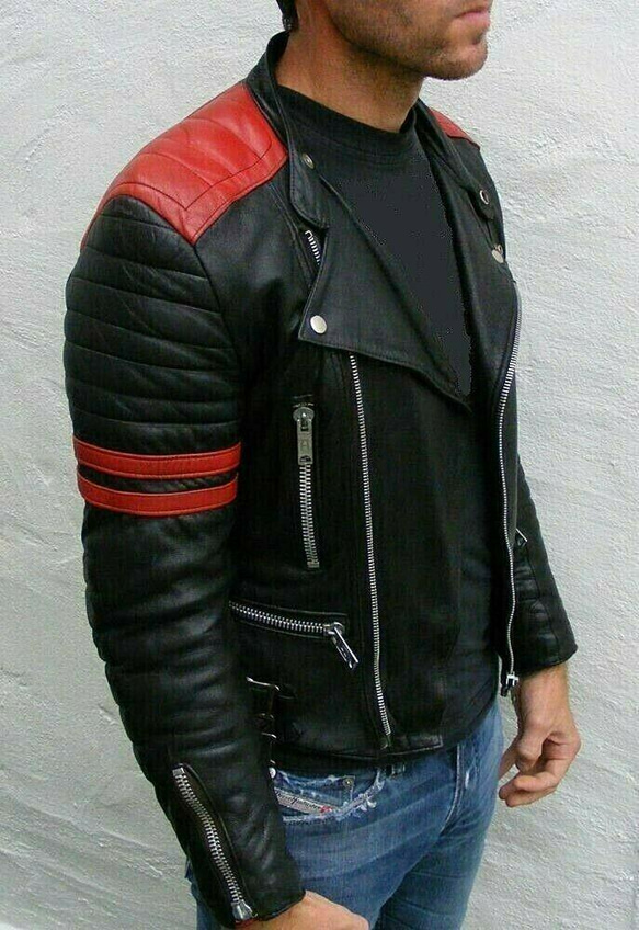 羊革ライダージャケット黒と赤 Sheep Leather Rider Jacket Black and Red 4枚目の画像