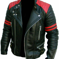 羊革ライダージャケット黒と赤 Sheep Leather Rider Jacket Black and Red 1枚目の画像