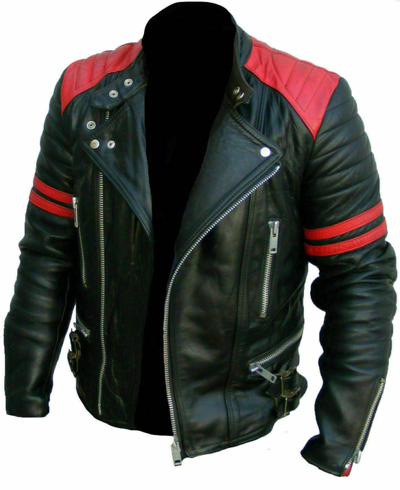 羊革ライダージャケット黒と赤 Sheep Leather Rider Jacket Black and Red 1枚目の画像