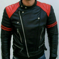 羊革ライダージャケット黒と赤 Sheep Leather Rider Jacket Black and Red 3枚目の画像