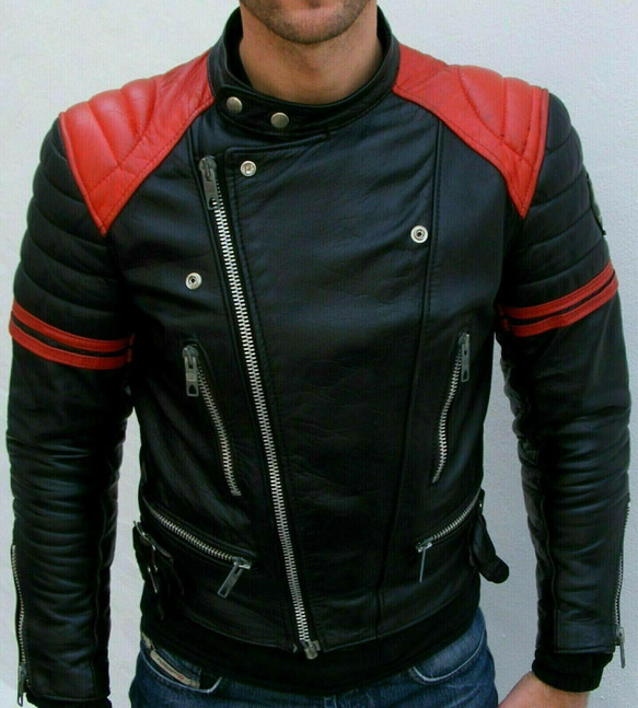 羊革ライダージャケット黒と赤 Sheep Leather Rider Jacket Black and Red 3枚目の画像