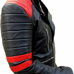 羊革ライダージャケット黒と赤 Sheep Leather Rider Jacket Black and Red 6枚目の画像