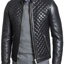 羊革 キルティングライダージャケット男性 Men Sheep Leather Quilted Jacket 3枚目の画像