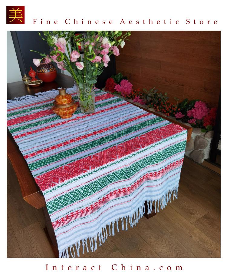 ダイ族手織り天然コットン製エスニックBOHOタペストリー１８５x９７cmボヘミアン インテリアテーブルランナー#101