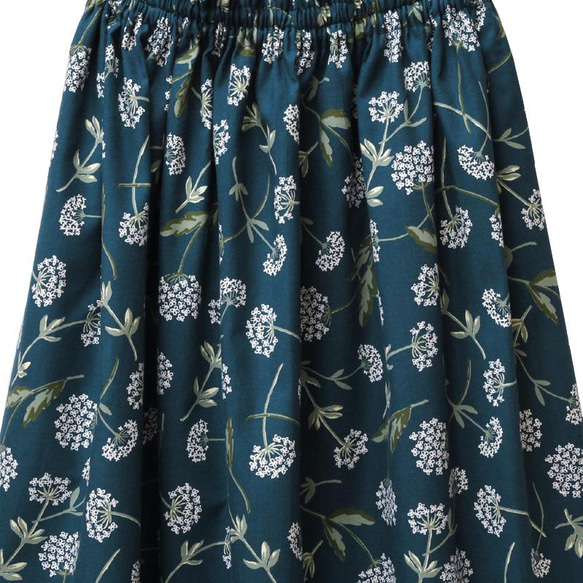 ●【オーダー品】淡く柔らかい色合い 花柄のスカート｜ピーコックブルー / ボタニカル / ロング マキシ 2枚目の画像