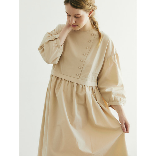 オールドコットン・サイドボタン・ワンピース／アンティークベージュ  