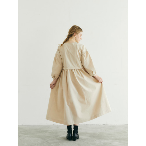 オールドコットン・サイドボタン・ワンピース／アンティークベージュ  