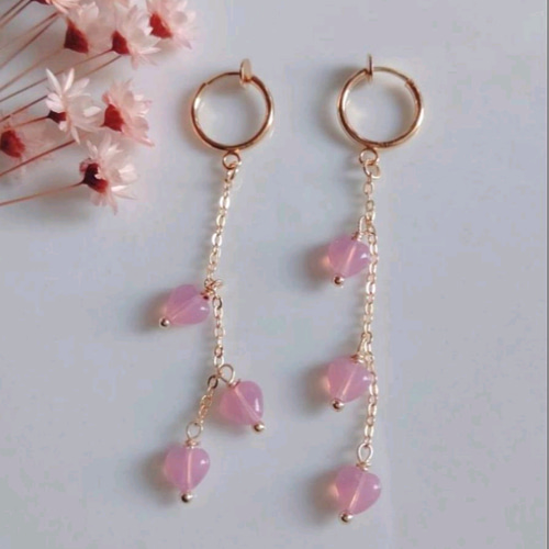 訳あり バイカラートルマリン 桜色 ピアス風 フープイヤリング 訳あり バイカラートルマリン 桜色 ピアス風 フープイヤリング