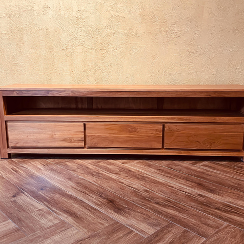 チーク無垢 3ドロワー 特大ロングテレビボード W1900 ナチュラル TV019