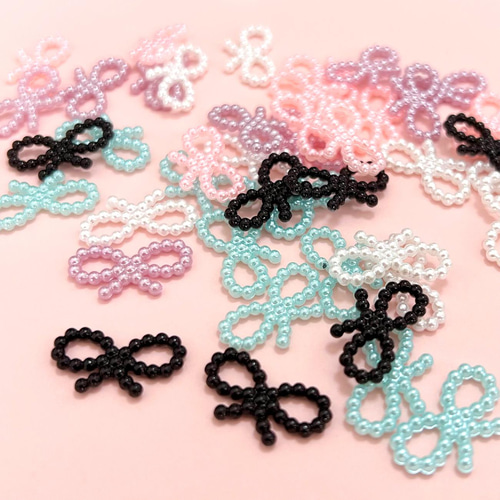 パール リボンデコレーションパーツ ミックス 5色各10個計50個