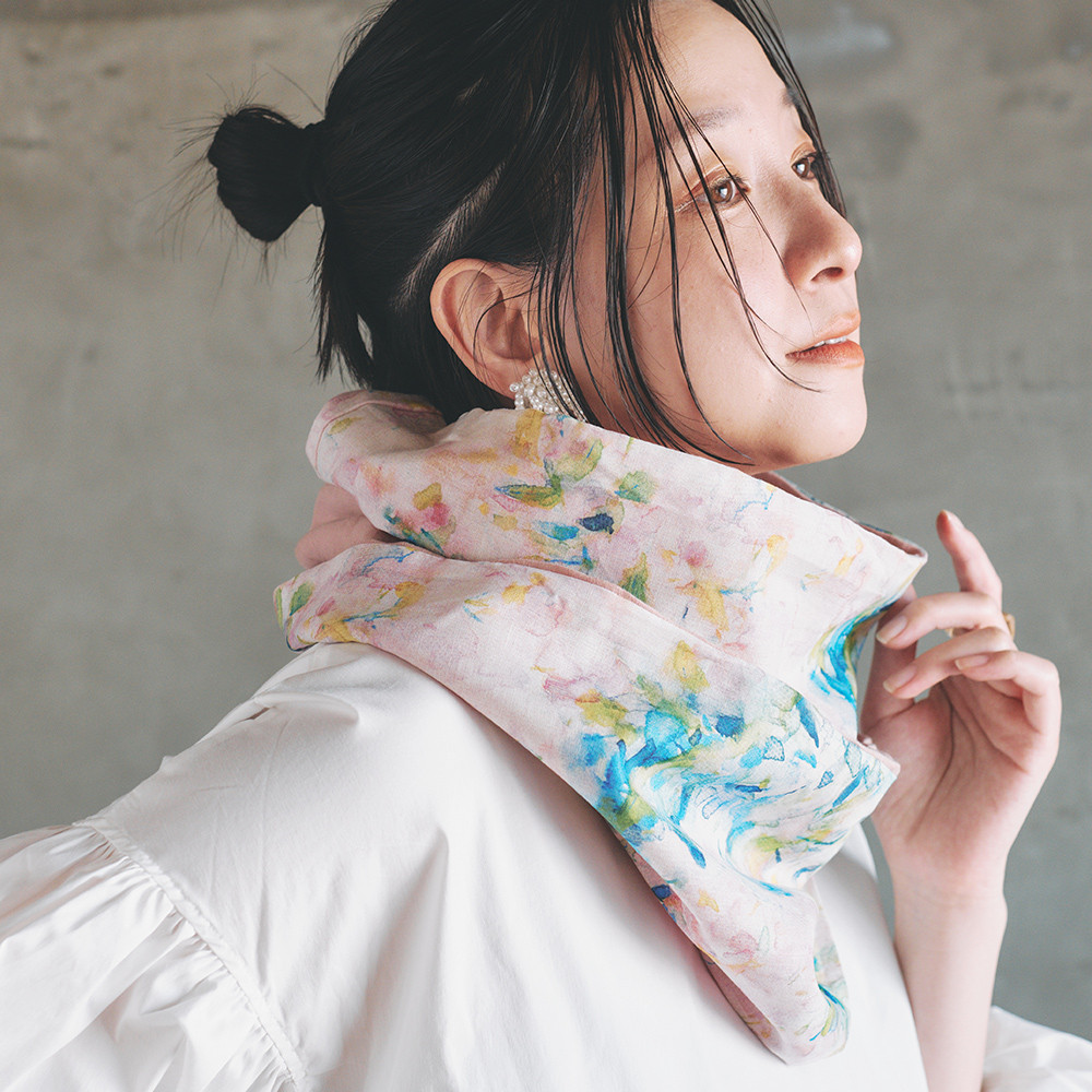 【特集掲載】簡単にオシャレしたい！春用 薄手 二重巻き リネン スヌード 桜カラー 紫外線対策 冷房対策