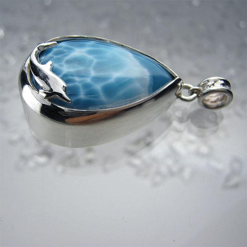 高品質 イルカ型ラリマー ペンダント ネックレス silver925 3-18