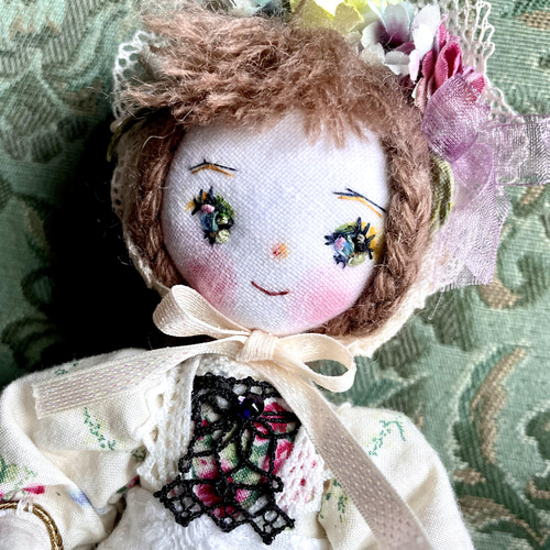 アンティーク帽子　布花　人形 ⚜️フランスアンティーク 1920年頃 ドール用 布花付き麦わらお