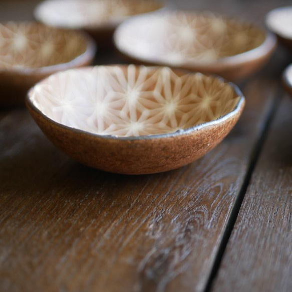 イッチン装飾　小皿　麻の葉文　陶器　京焼 3枚目の画像