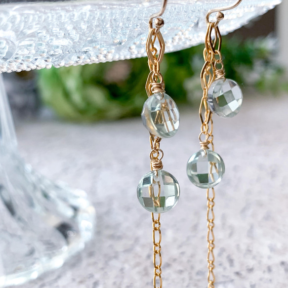 14kgf*グリーンアメジストのチェーンピアス／イヤリング*天然石  