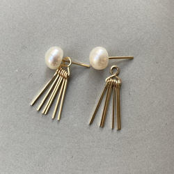 Pearl&fringe pierce 淡水パール 14kgf 2way ピアス 2枚目の画像