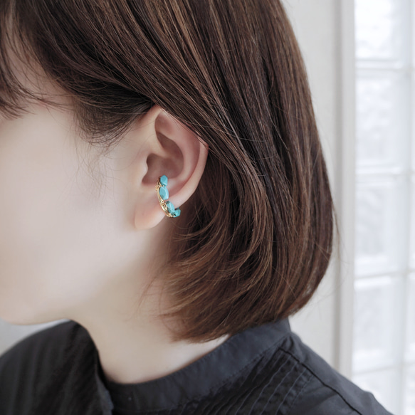 イヤーカフ「Turquoise」天然石 ターコイズ 真鍮 ステンレス ユニ