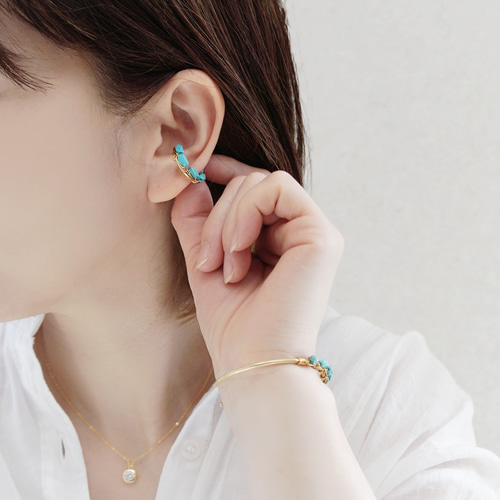 イヤーカフ「Turquoise」天然石 ターコイズ 真鍮 ステンレス ユニ
