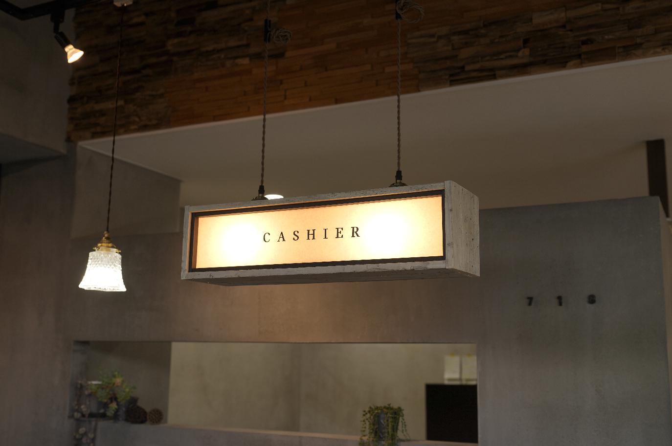 店舗看板　ルームサイン　古材のBOXライト（ダクトレール用）ペンダントライト
