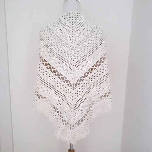 かぎ針編みレース コットンショール 生成り ストール crochet ai 通販