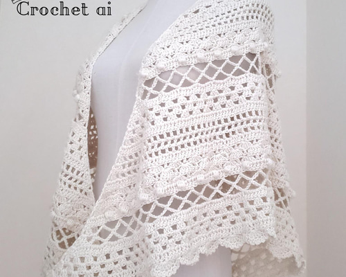 かぎ針編みレース コットンショール 生成り ストール crochet ai
