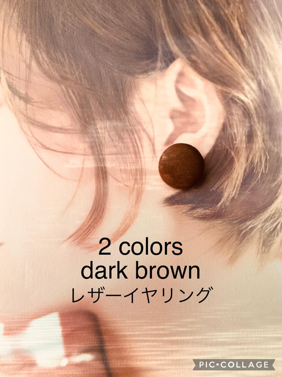 本革製　dark brown  2カラーイヤリング 1枚目の画像