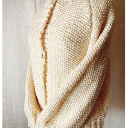 鹿の子編みカーディガン ラグランスリーブローゲージニット