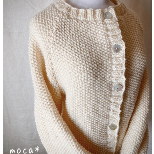 鹿の子編みカーディガン ラグランスリーブローゲージニット