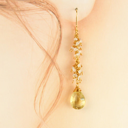 【レモンクォーツ】ダブルコンケーブカット　ハーキマーダイヤモンド 耳飾り 9枚目の画像