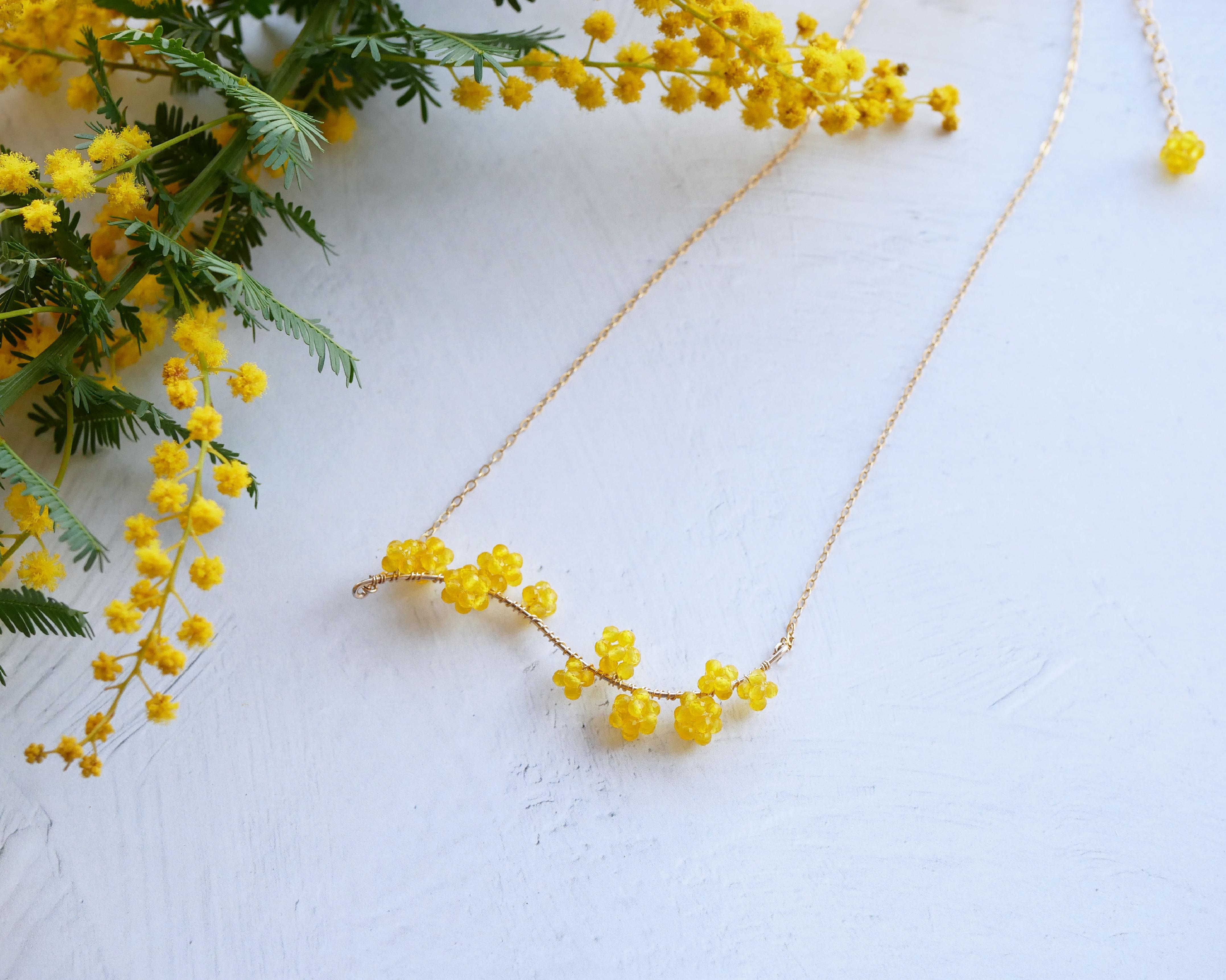 14kgf ミモザ イエローカルセドニーのネックレス