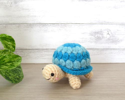 ブルー カメ様 大・ワイヤー入り）※カメさんあみぐるみ（青×水色） あみぐるみ