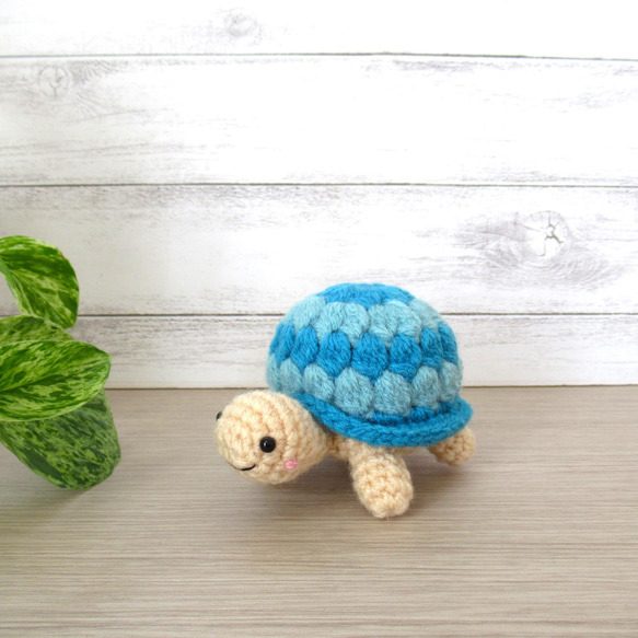 レア品 みかガマ カメさん花器 大・ワイヤー入り）※カメさんあみぐるみ（青×水色） あみぐるみ