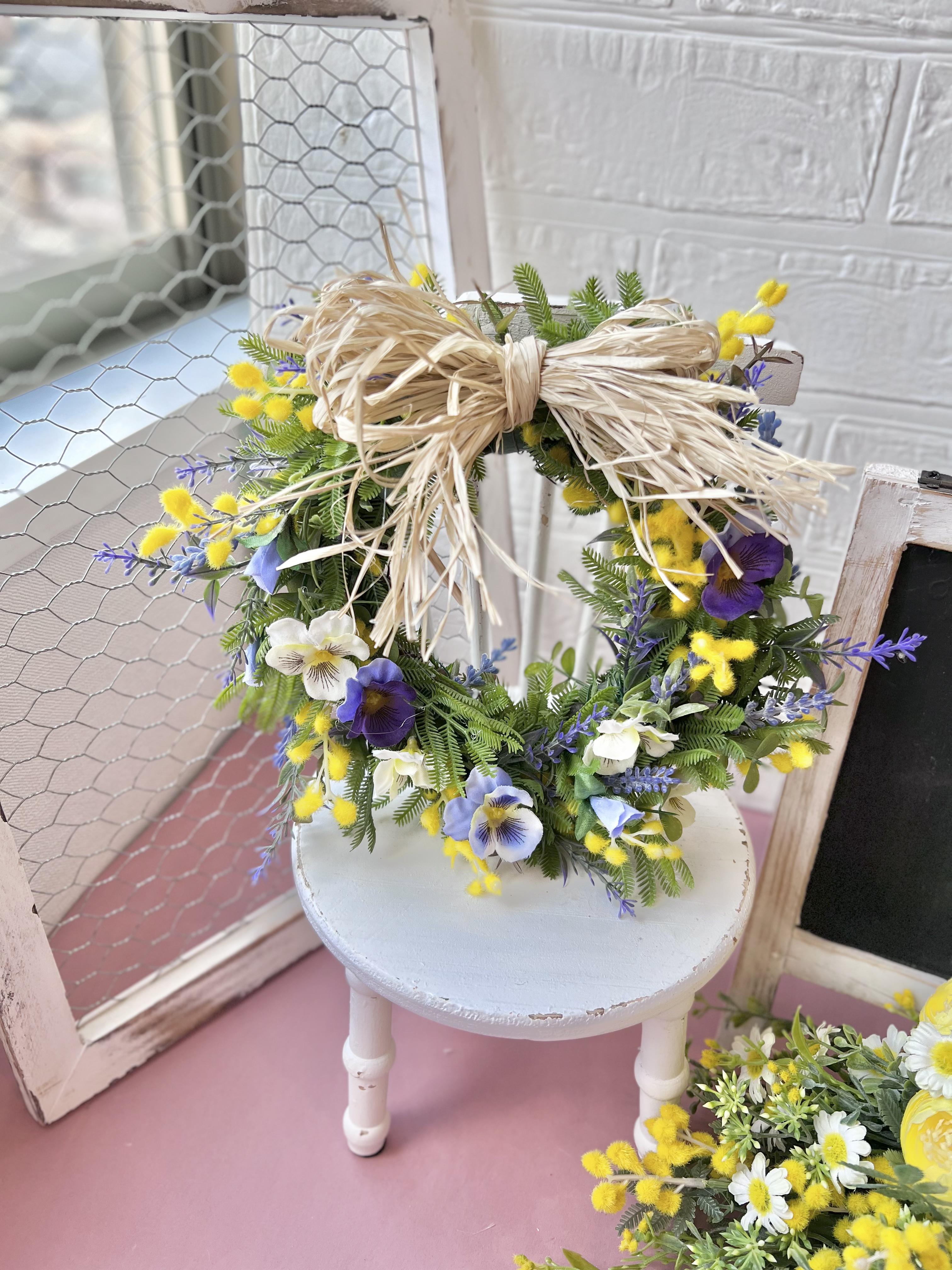 ミモザとビオラのリースアーティフィシャルフラワー 母の日 新築