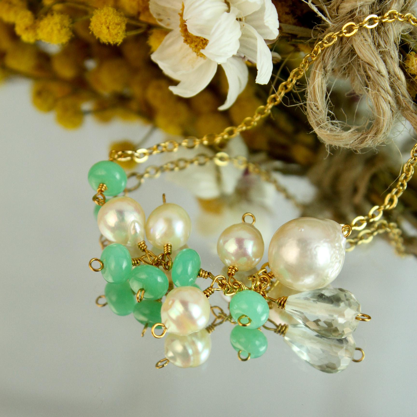 【1個限定】【あこや真珠】プラシオライトとクリソプレーズ ブレスレット