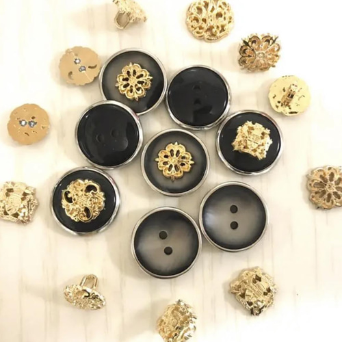 黒ぼたん シルバー縁 【20mm】【18mm】100個入り ボタン Doyujapan 