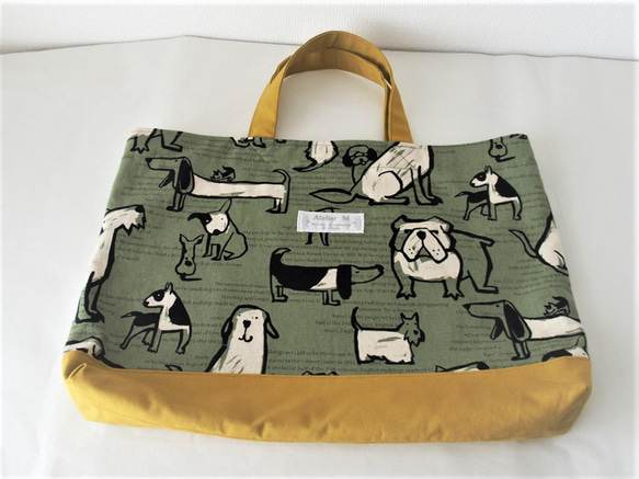 入園入学バッグ「レタリングドッグ・オリーブ」犬柄 レッスンバッグ 犬