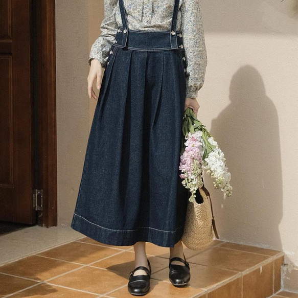 45R ゴマデニムツギハギスカート 加工 コットン 刺繍 ロングスカート