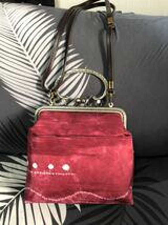 【送料込】 ハンドメイド【リメイク】☆アンズルーム☆小さめ2WAY☆がま口 バッグ