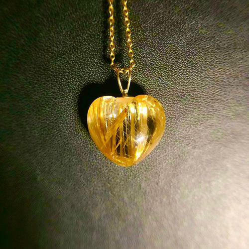 天然無処理 タイチン ルチルクォーツ 可愛いハート♡ ペンダントトップ  