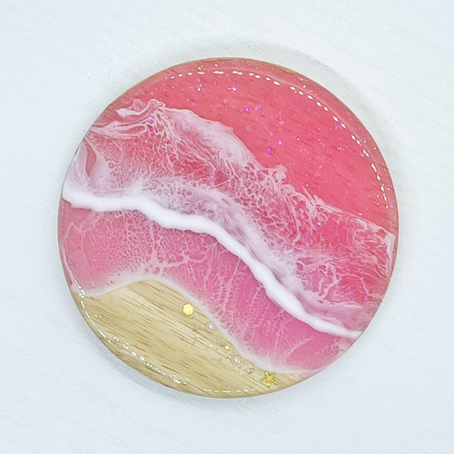春を感じる桜色の波レジンコースター 波レジン レジンアート ピンク