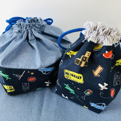 入園入学準備　コップ袋&お弁当袋&ランチョンマット乗り物柄 2枚目の画像