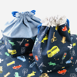 入園入学準備　コップ袋&お弁当袋&ランチョンマット乗り物柄 1枚目の画像