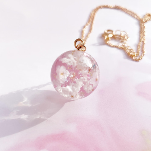 桜の空玉レジン ネックレス 球体レジン 球体アクセサリー 桜の空玉レジン ネックレス 球体レジン 球体アクセサリー