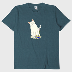 Tシャツ　オッドアイ　白猫　デニム 1枚目の画像