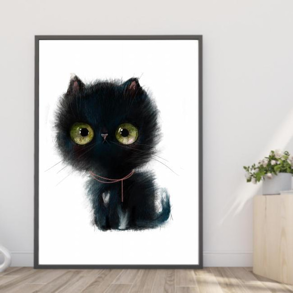 送料無料】A3・A4ポスター【宝石のような猫の目（黒）】キャッツアイ