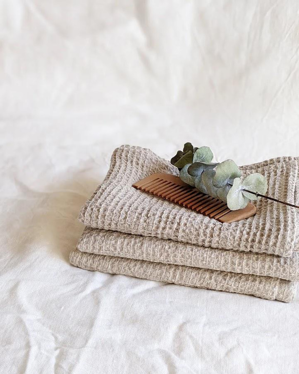 フェイスタオル】リネンワッフル 生成り 麻100％ 速乾 国産リネン バス