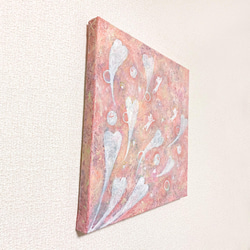 原画 油絵 ブルーミングハート リンゴとねこのアート 抽象画  S3号 ピンク モダンアート 2枚目の画像