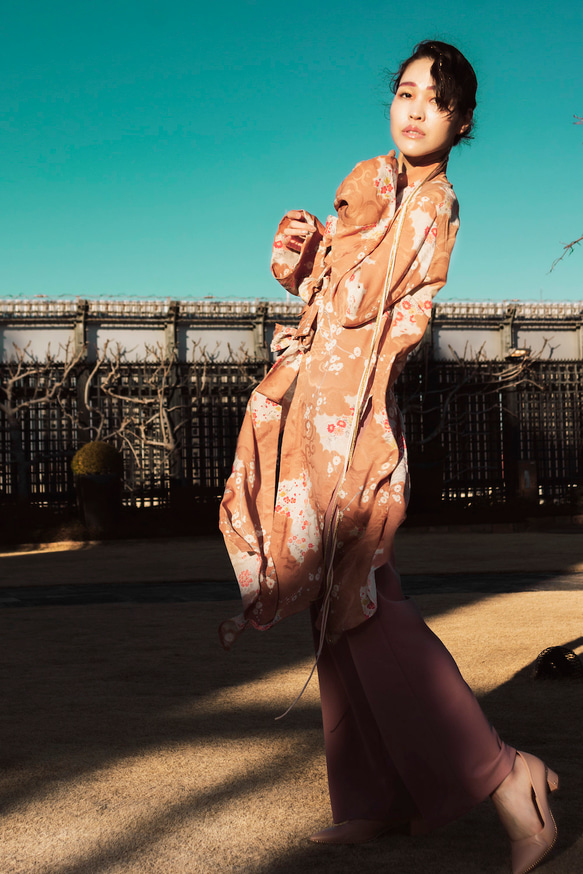 着物リメイク やわらかシルク着物 ブラウン コーディガン カーディガン