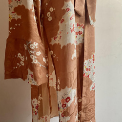 着物リメイク やわらかシルク着物　ブラウン　コーディガン　カーディガン　羽織もの　春　菊柄 5枚目の画像