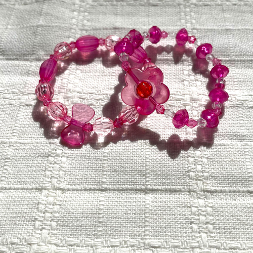 子ども向け＊ビーズブレスレット(2本セット・濃桃) no.fr-2